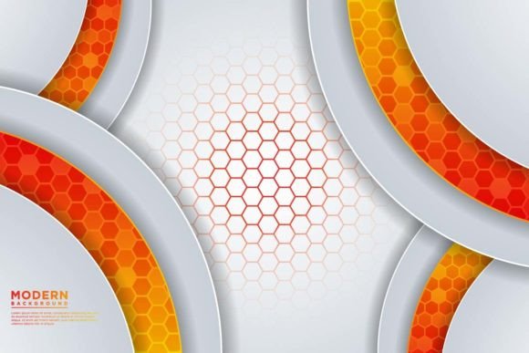 Orange Hexagon Circle Background: Modern 3D Vector Art